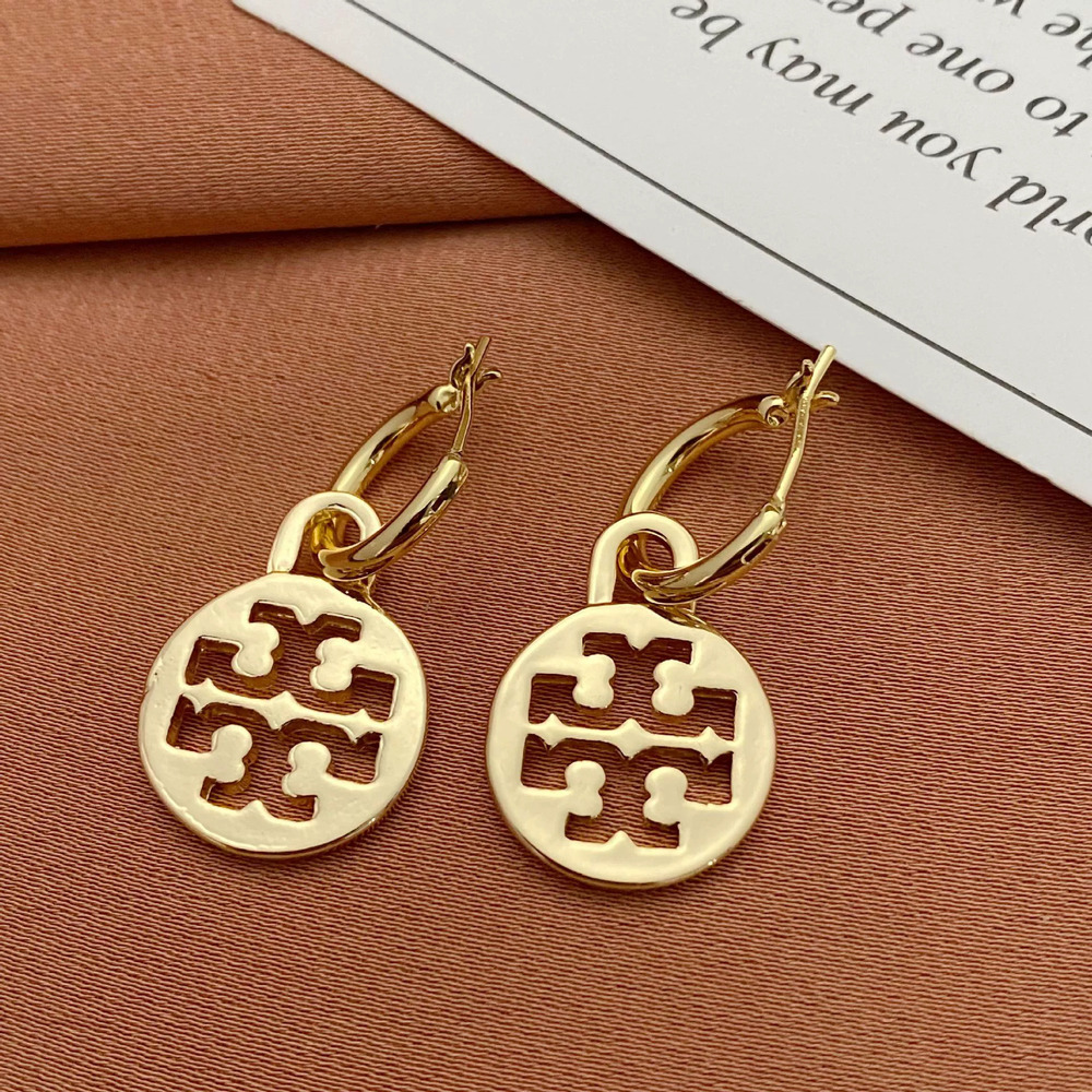Tory Burch Hollow Letter Round Detachable Metal Earrings